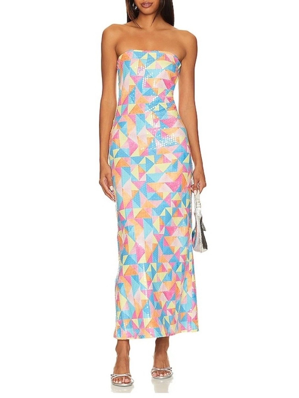 Show me your mumu On My Way sequin dress maxi bold colorful small strapless